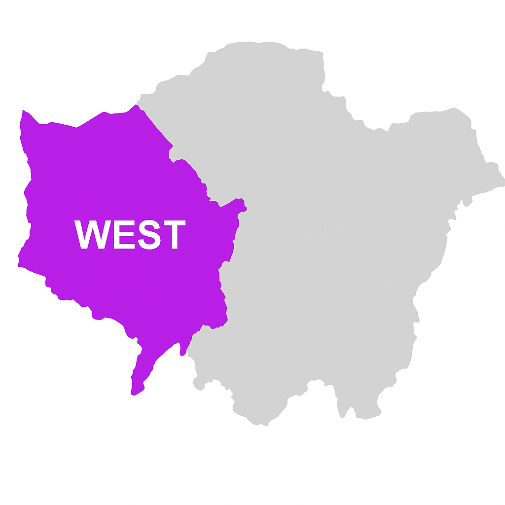 a map of London showing West London boiler servicing coverage area