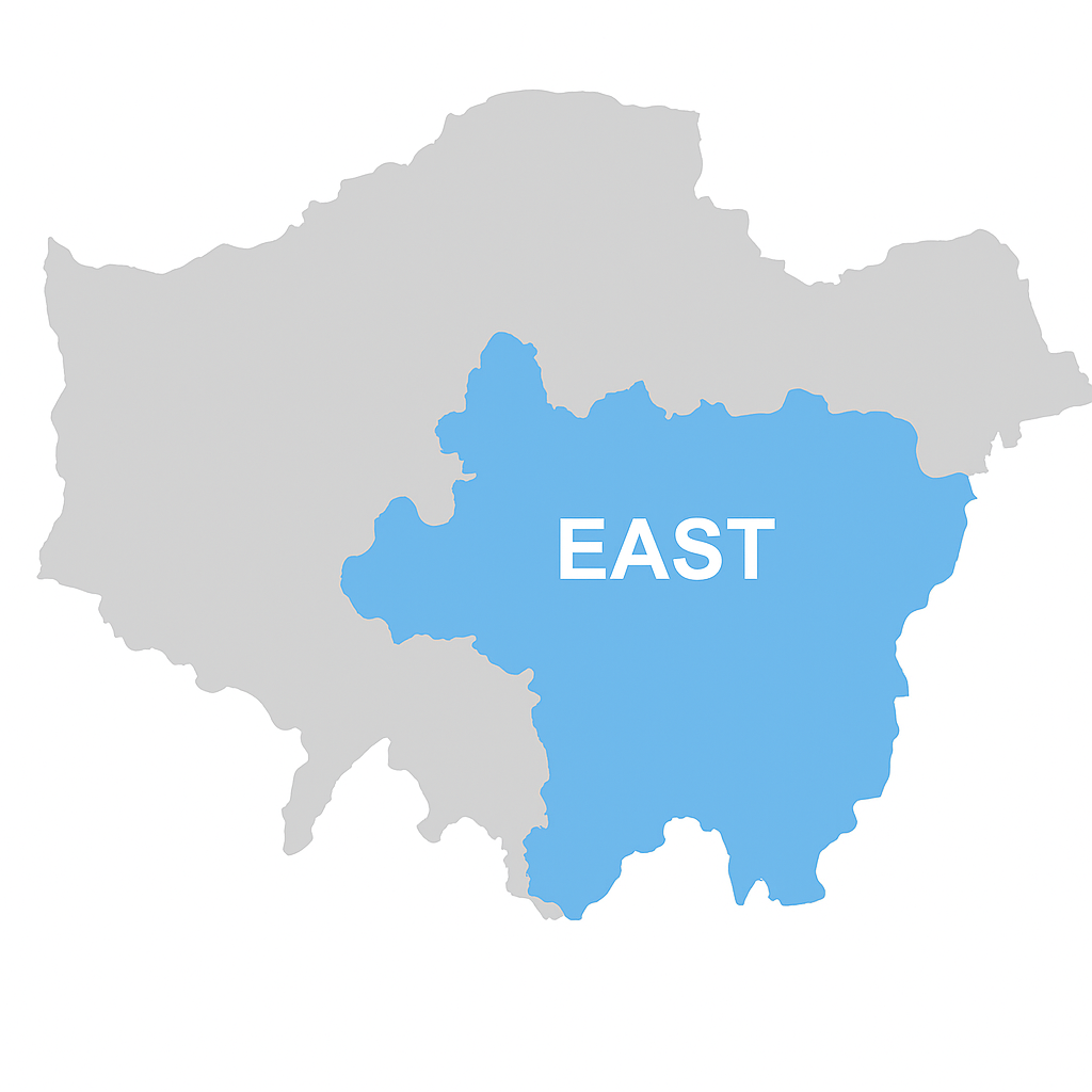 A Map of London showing East London boiler servicing coverage area