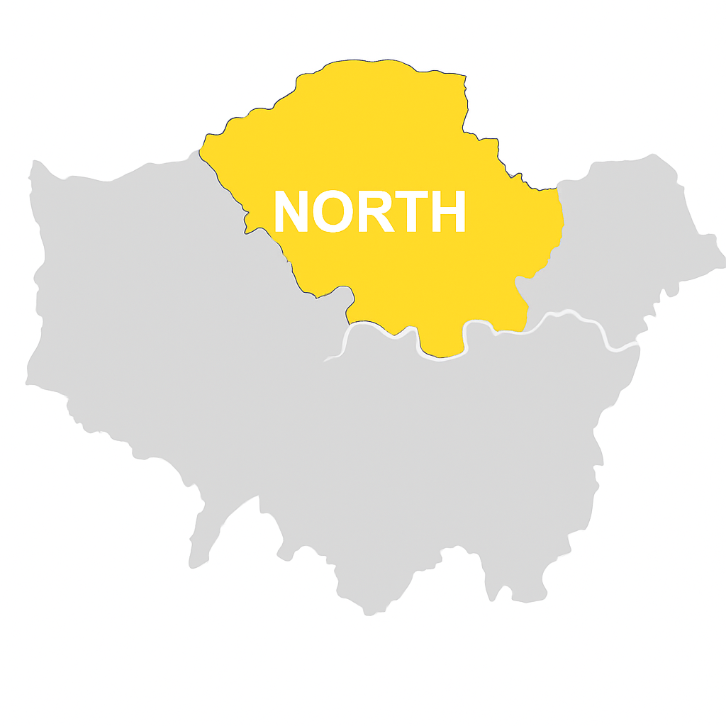 A Map of London showing North London boiler servicing coverage area