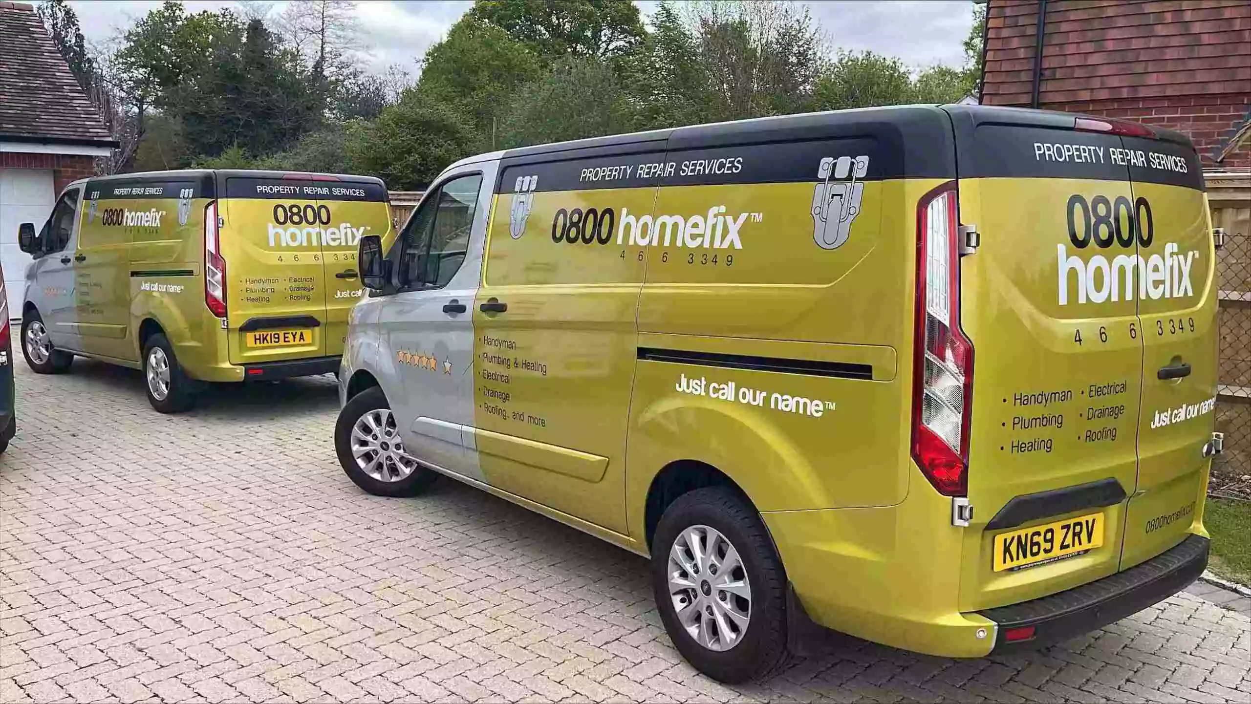 Homefix Company Vans parked at a job