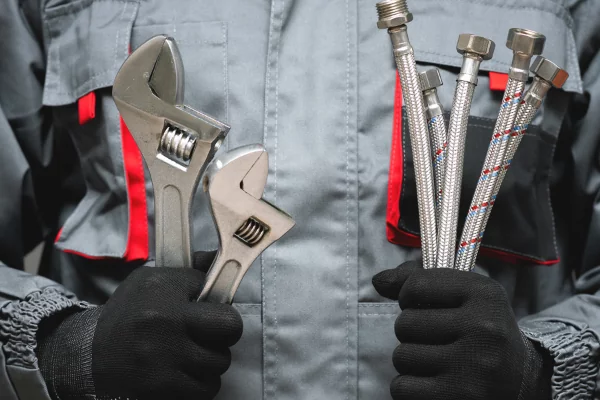 plumber holding tools - residential and commercial plumbing